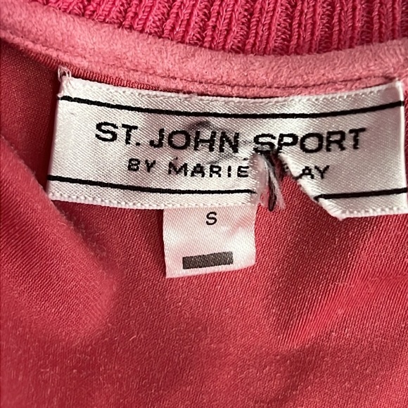 St John Sport Jacket Pink Full Zip Marie Gray Faux Suede Bomber Lined Sz S - Picture 6 of 9